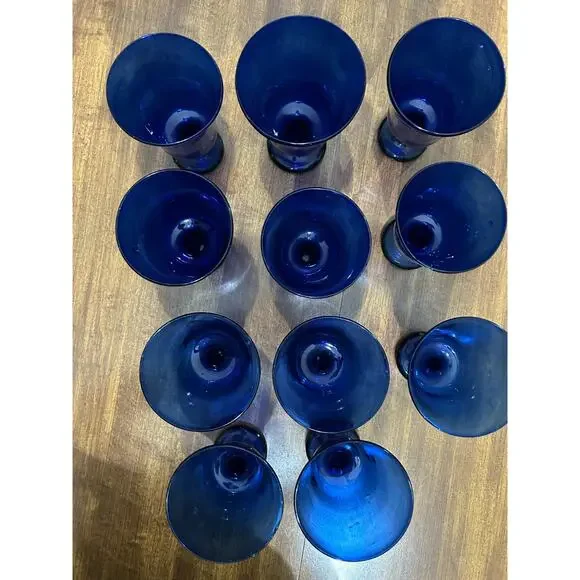 Handblown blue‎ glasses goblets Isreal 15 pieces beautiful